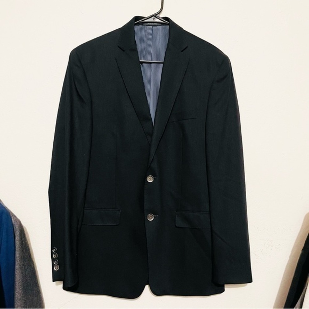 Calvin Klein Two Button 100% Wool Long Sleeve Blazer Suit Jacket Size 40 Black